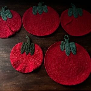 Vintage Red Tomato-Shaped Crochet Coasters
